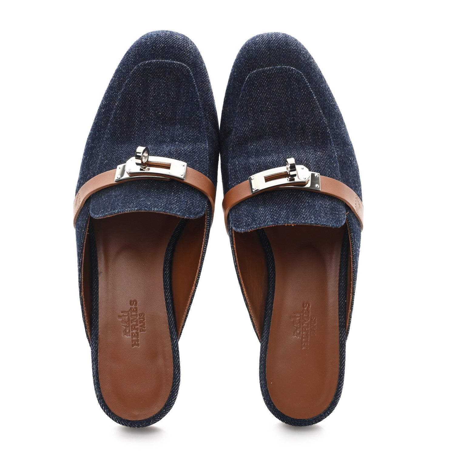 Calfskin Denim Oz Mules 37 Bleu Brut Gold