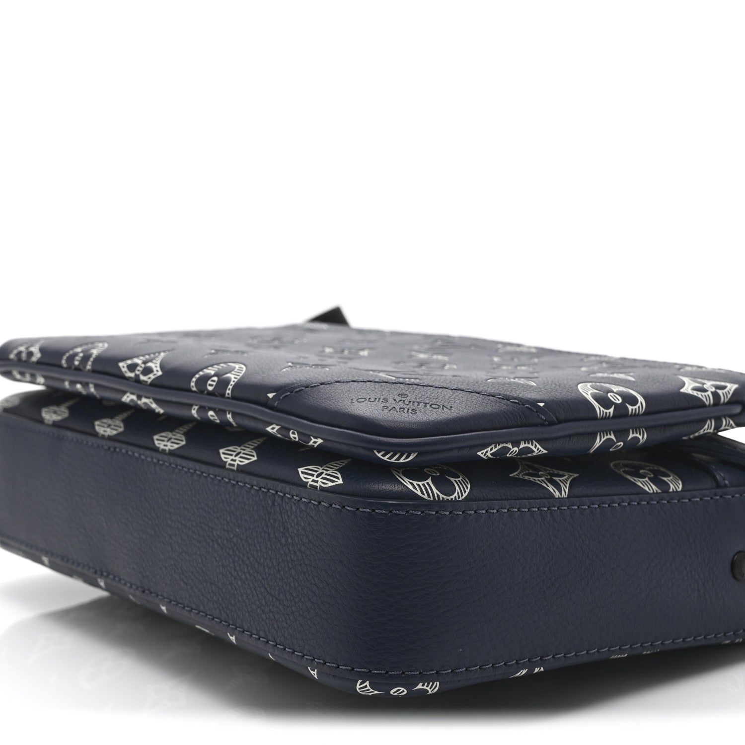 Calfskin Monogram Shadow Trio Messenger Navy White