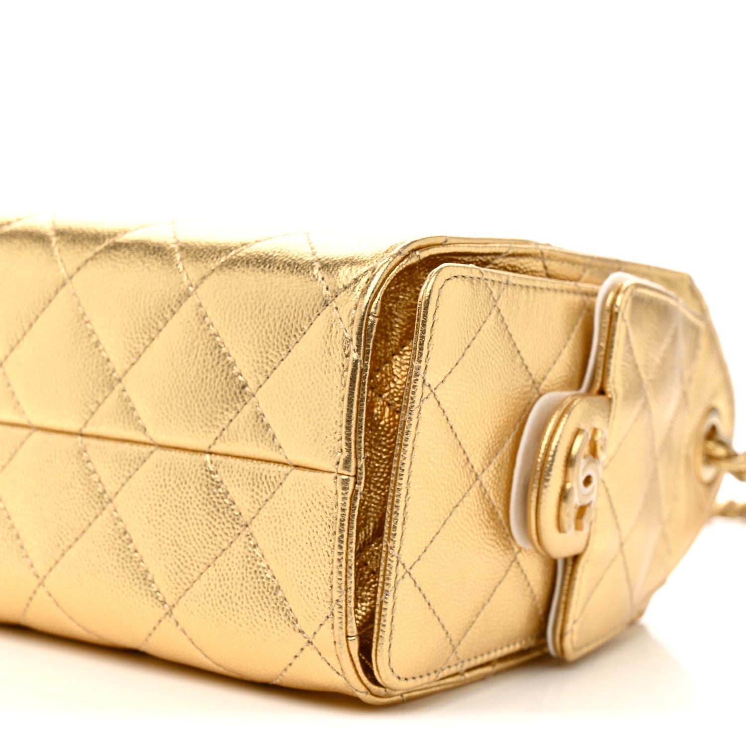 Metallic Caviar Quilted Mini Chanel 25 Handbag Gold