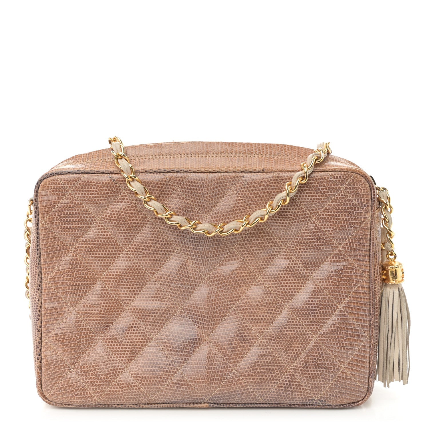 Lizard Quilted Small Tassel Camera Case Brown