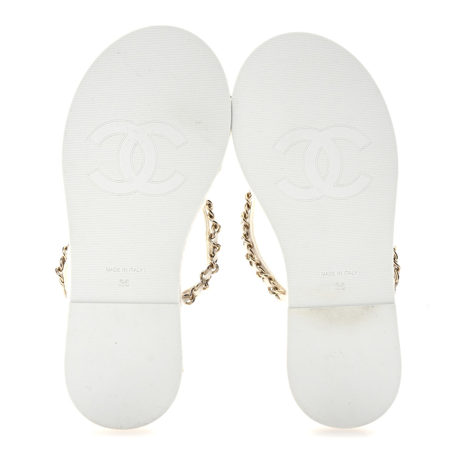 Lambskin Terry Cloth CC Chain Thong Sandals 36 White