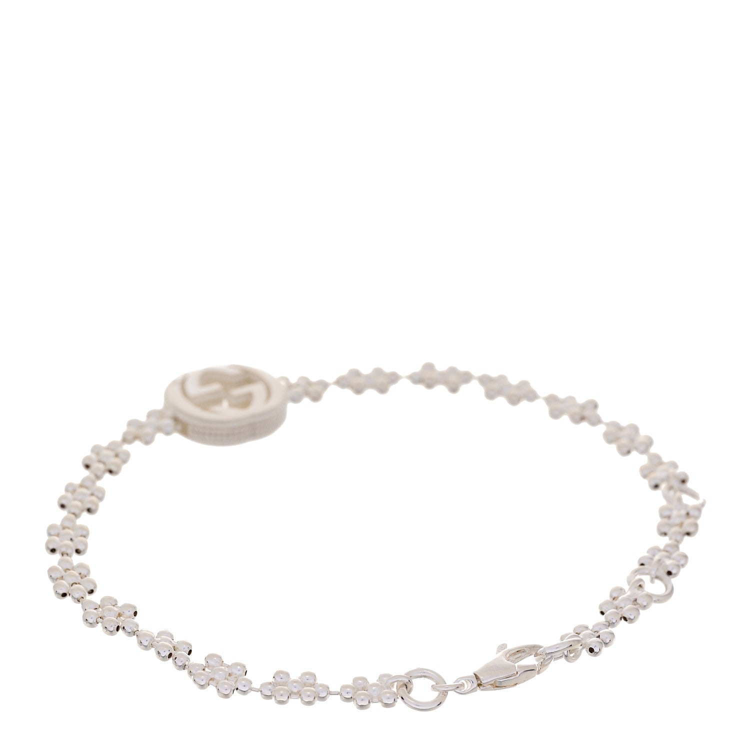 Sterling Silver Interlocking GG Beaded Flower Bracelet