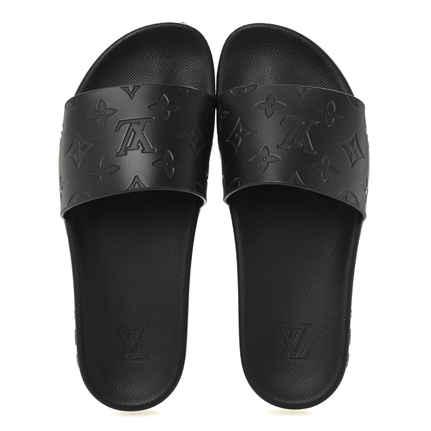 Rubber Embossed Monogram Mens Waterfront Mules 7.5 Black