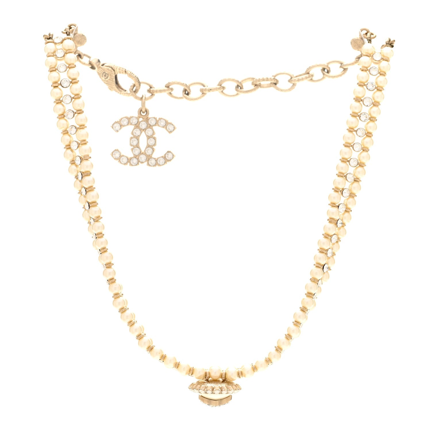 Pearl Crystal CC Choker Necklace Gold