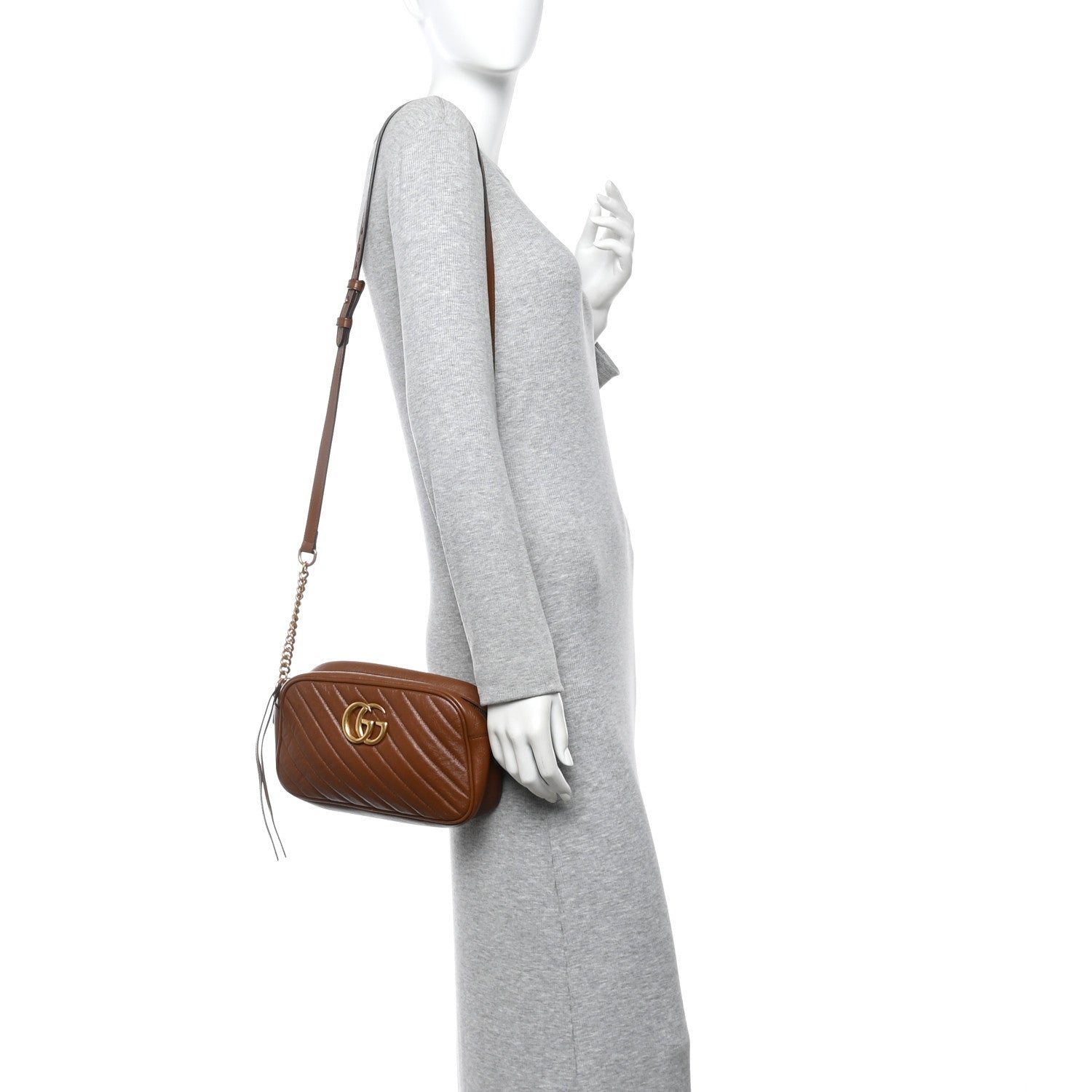 Glazed Calfskin Matelasse Diagonal Small GG Marmont Chain Shoulder Bag Cuir