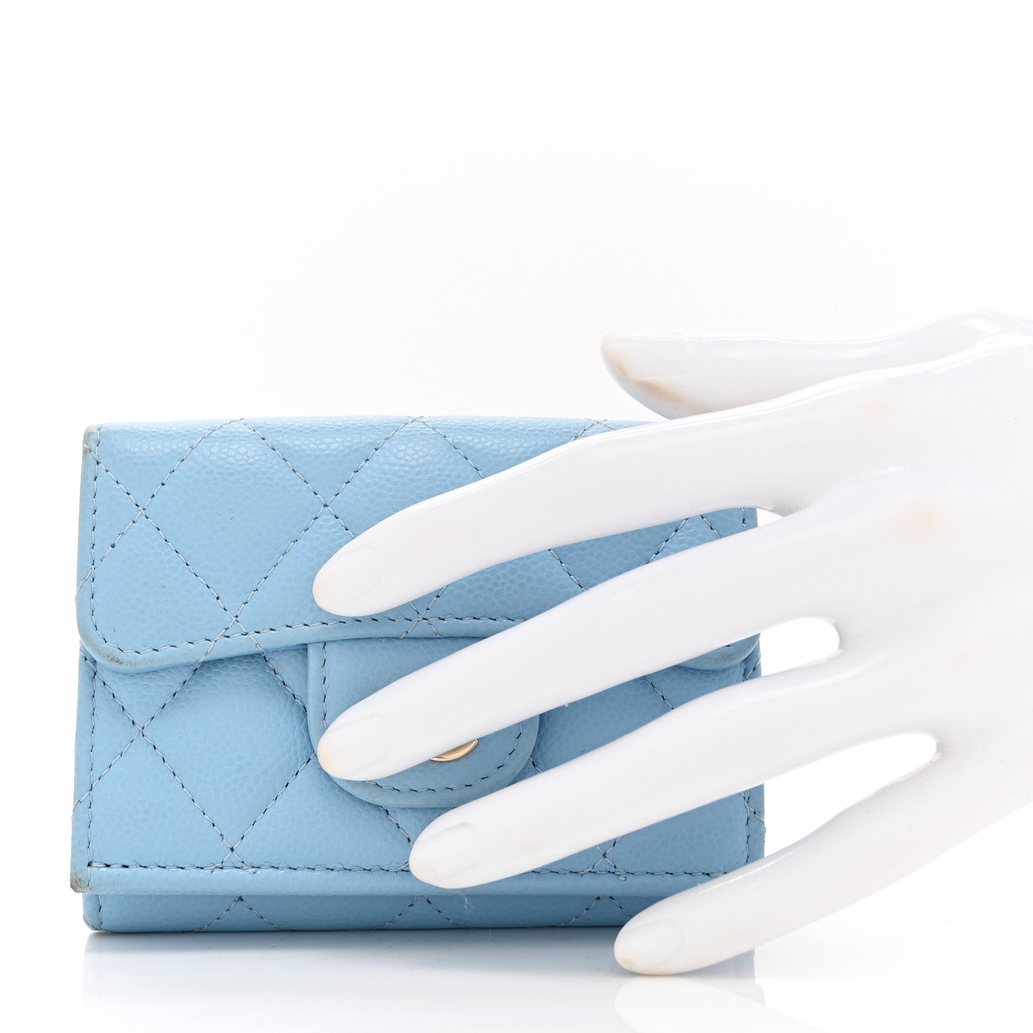 Caviar Quilted Double Flap Wallet Light Blue