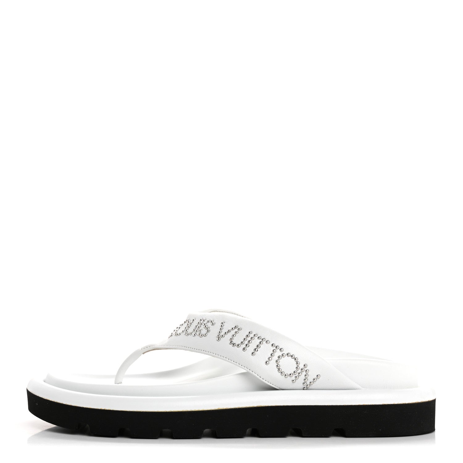 Calfskin Logo Studded Pillow Flat Thong Sandals 35 White