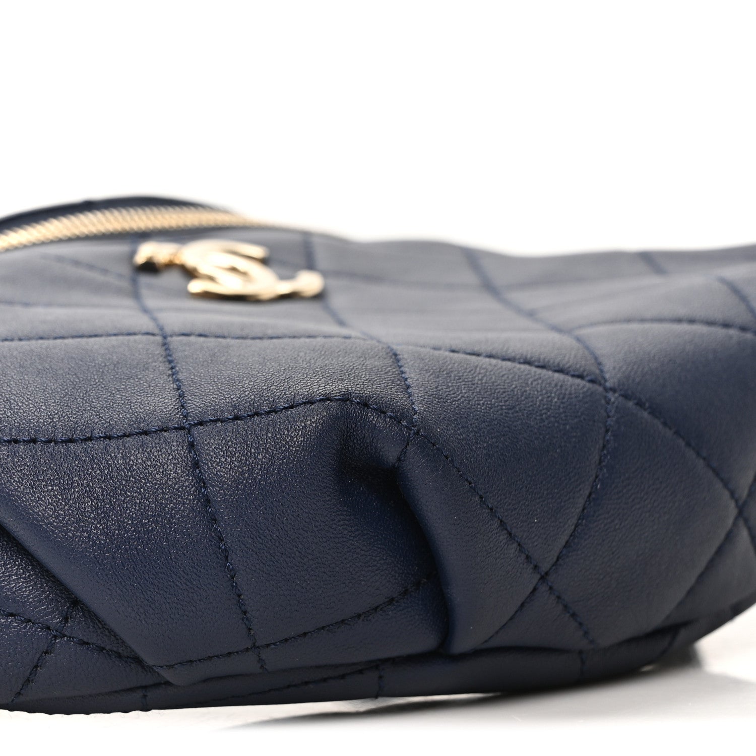 Lambskin  Quilted Resin Bi-Color Waist Bag Fanny Pack Navy Blue