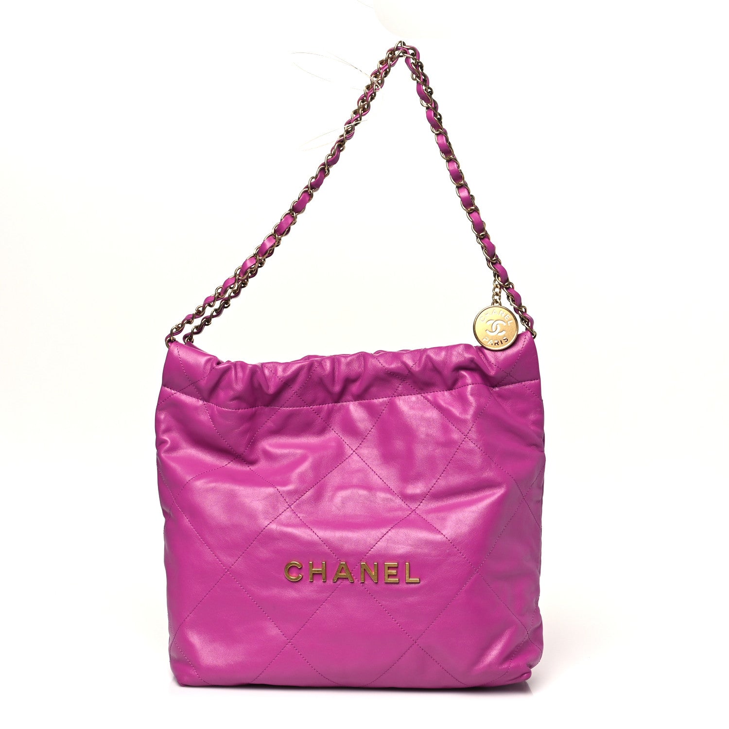 Shiny Calfskin Quilted Small Chanel 22 Fuchsia