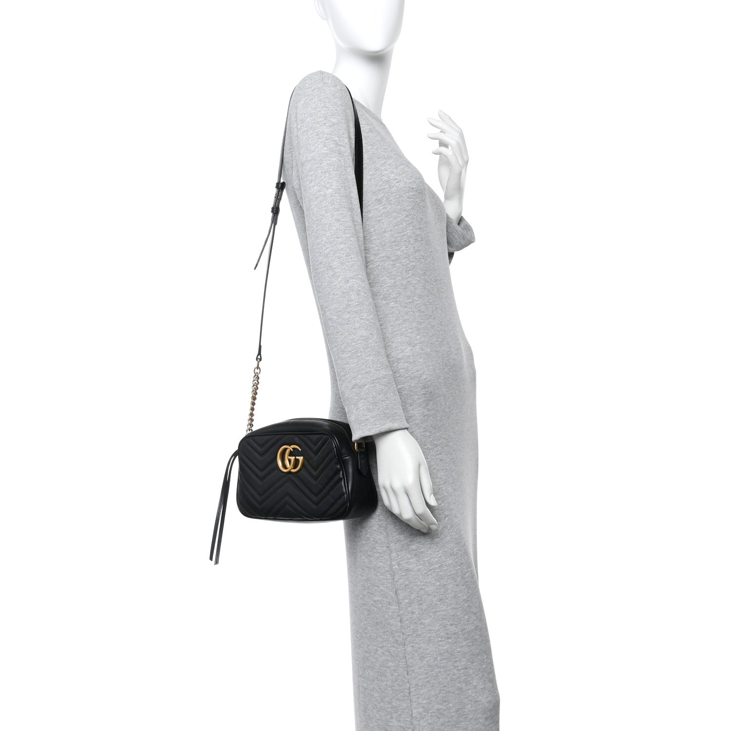 Calfskin Matelasse Small GG Marmont Chain Shoulder Bag Black