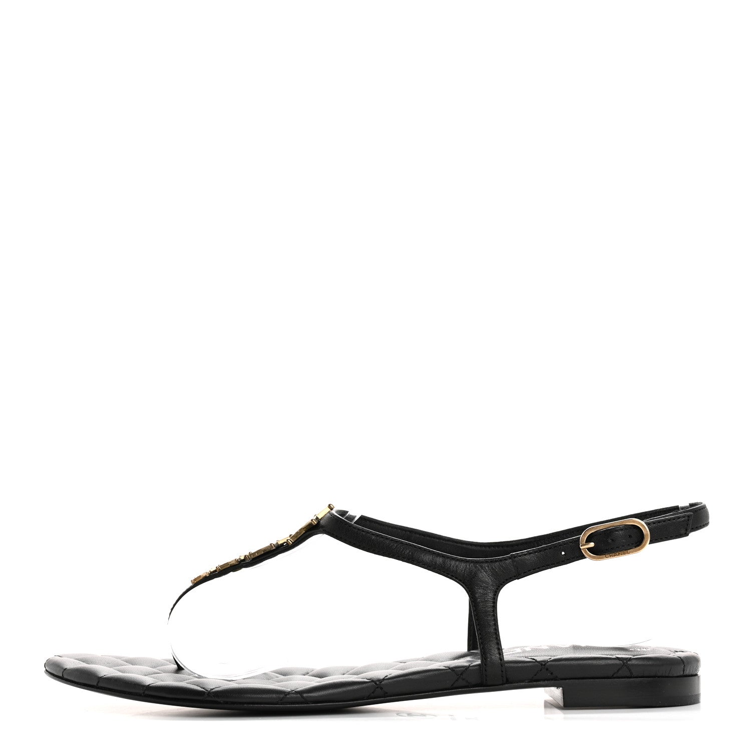 Calfskin Paris Dallas Quilted Star CC Thong Sandals 37 Black