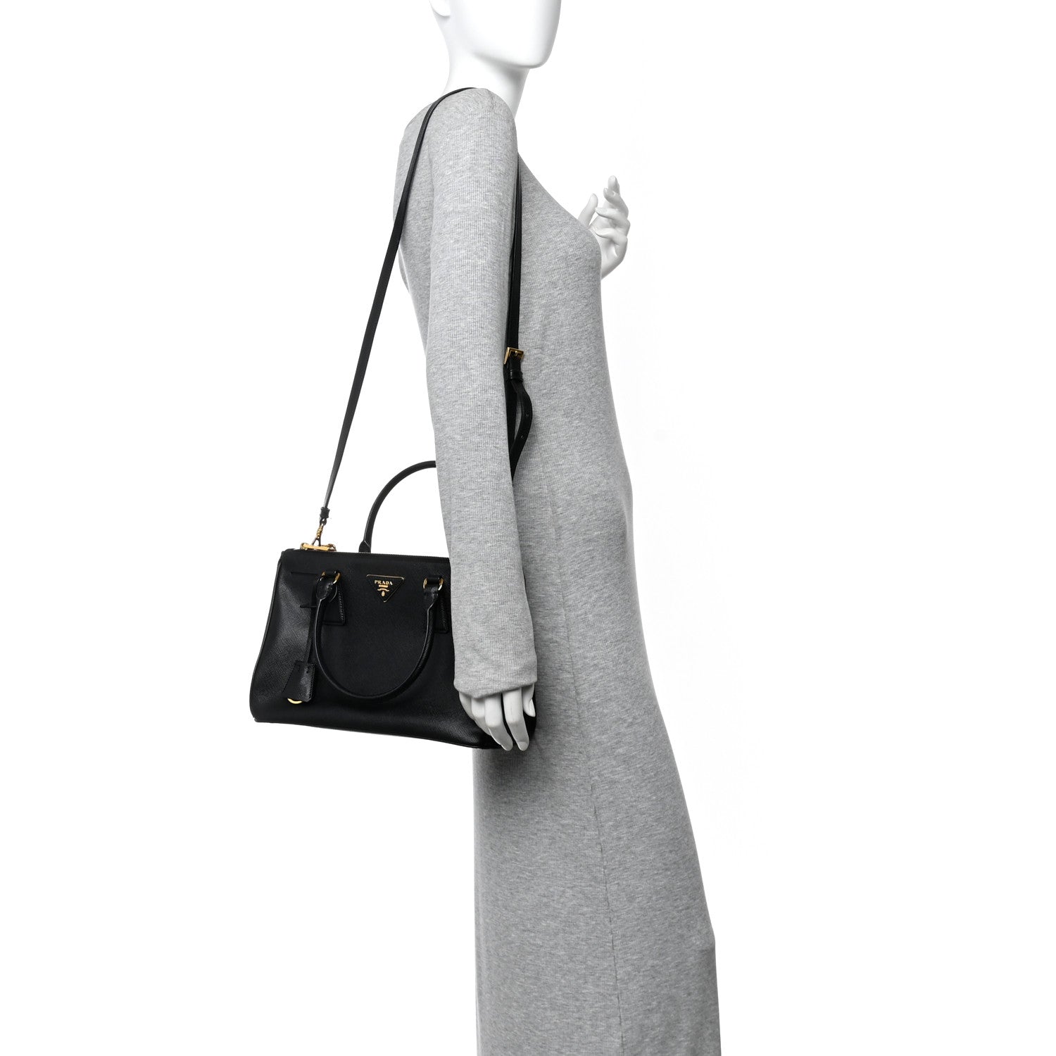 Saffiano Small Galleria Double Zip Tote Black