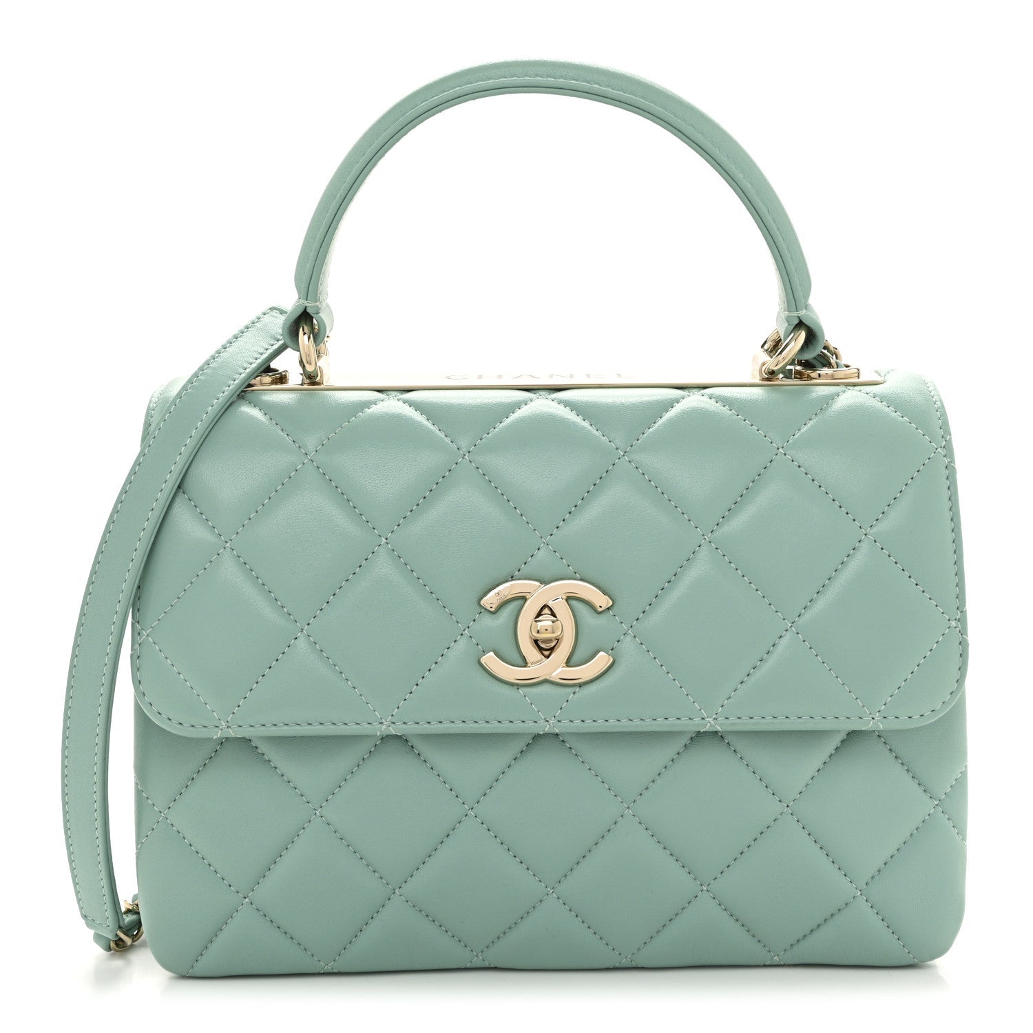 Lambskin Quilted Small Trendy CC Flap Dual Handle Bag Turquoise