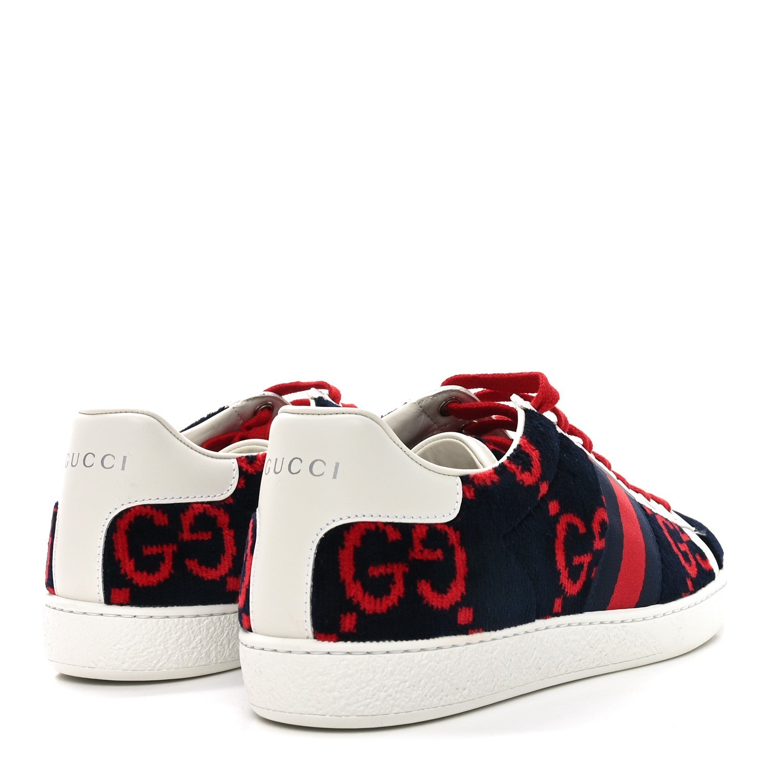 Terry Cloth GG Monogram Web Womens Ace Sneakers 37.5 Blue Red