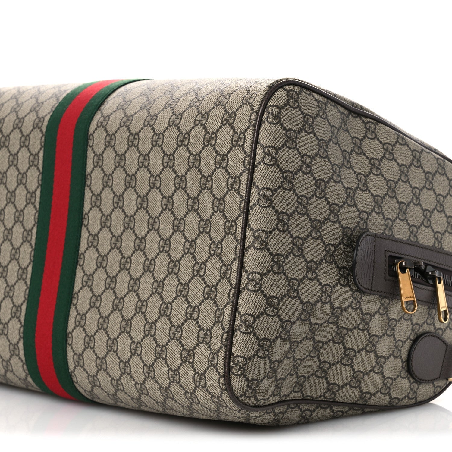 GG Supreme Monogram Textured Dollar Calfskin Web Medium Savoy Duffle Bag Beige Dark Brown