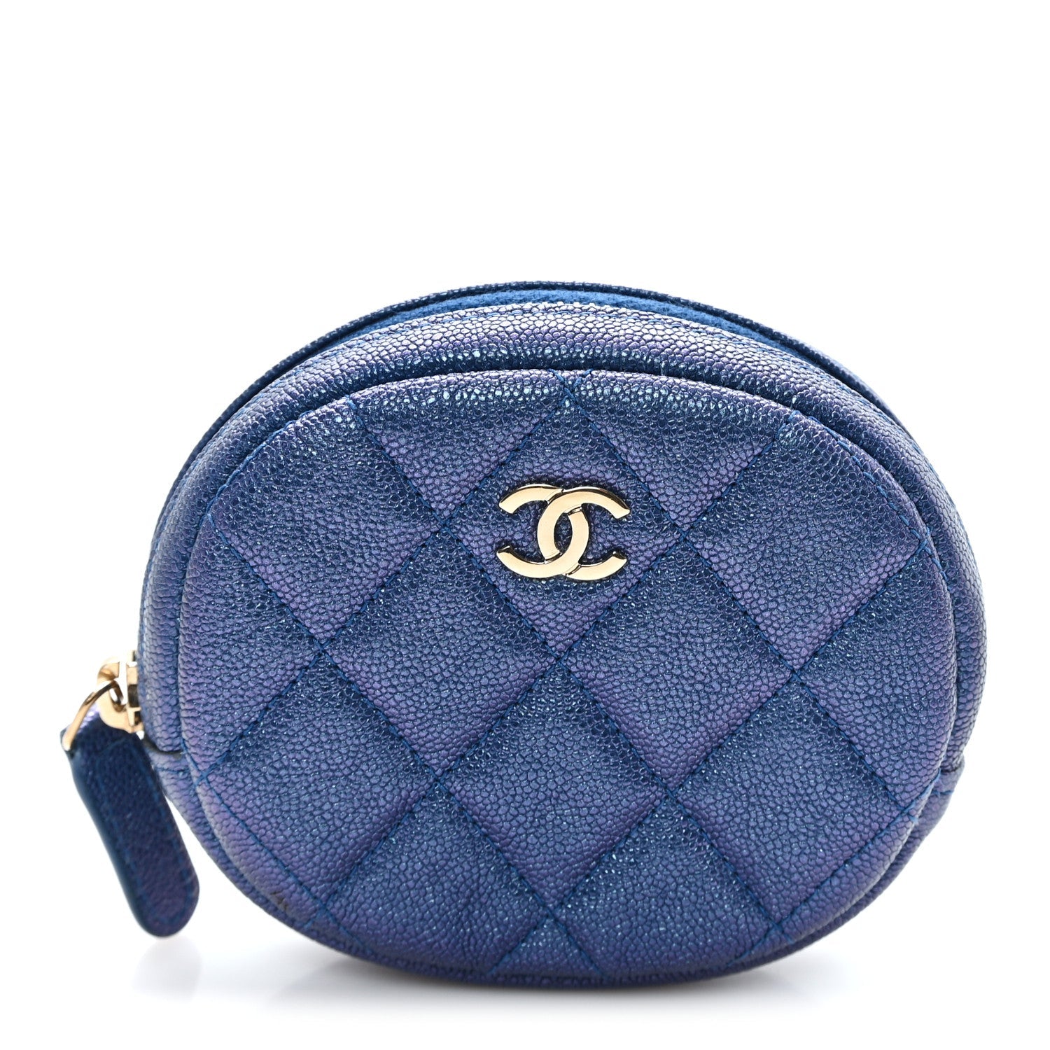 Iridescent Caviar Quilted Zip Around Classic Coin Purse Blue
