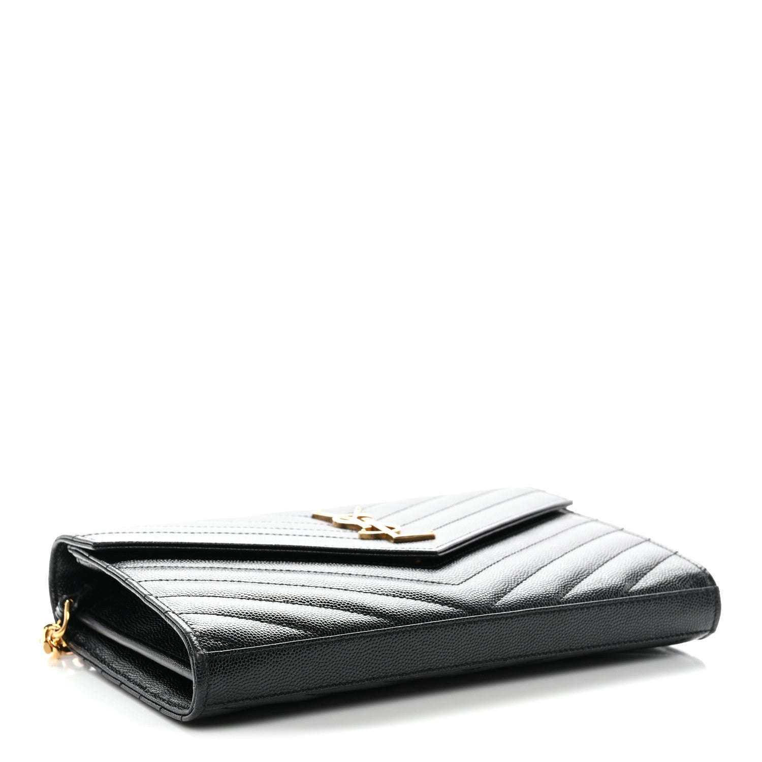 Grain De Poudre Matelasse Chevron Monogram Chain Wallet Black