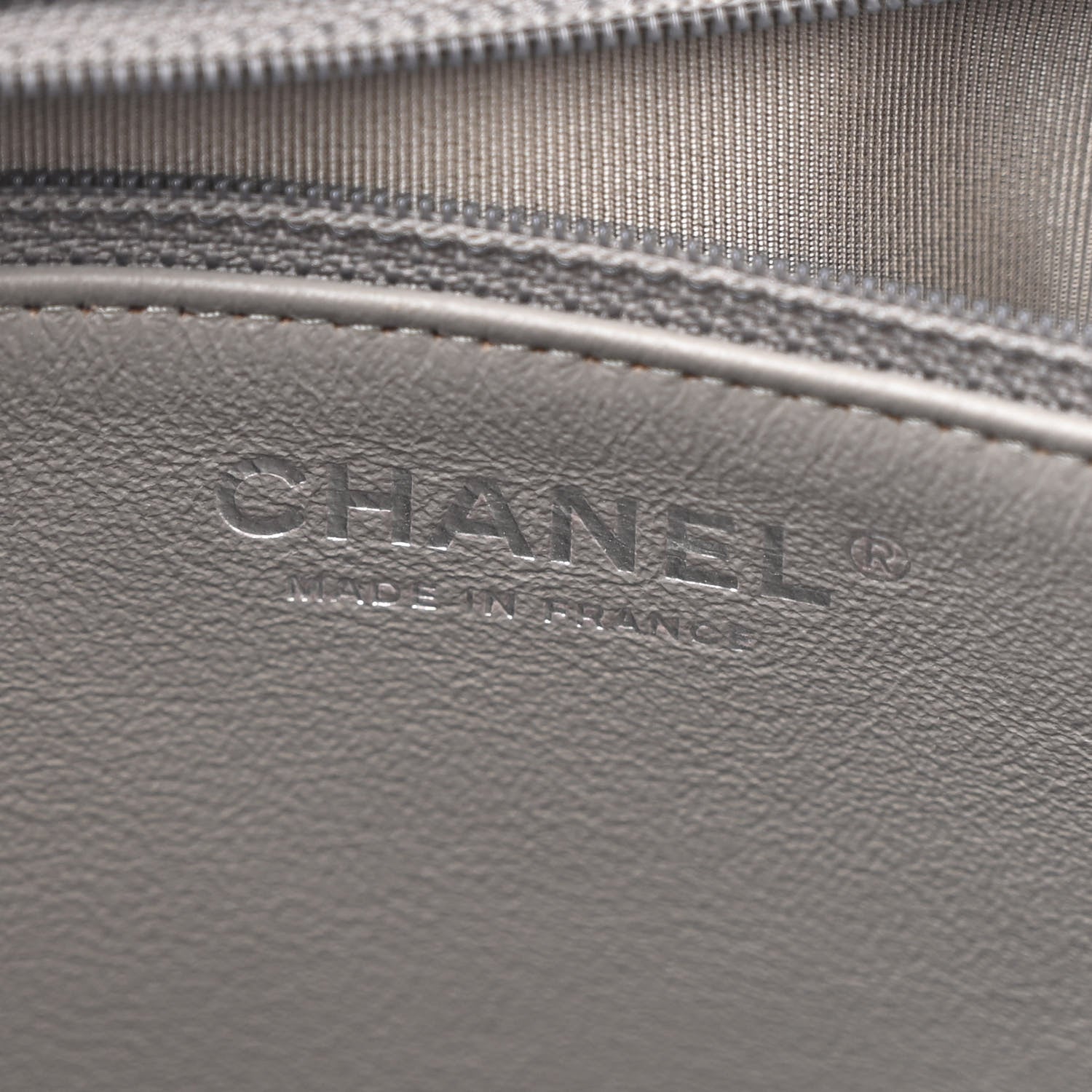 Iridescent Calfskin CC East West Shopping Tote Light Grey