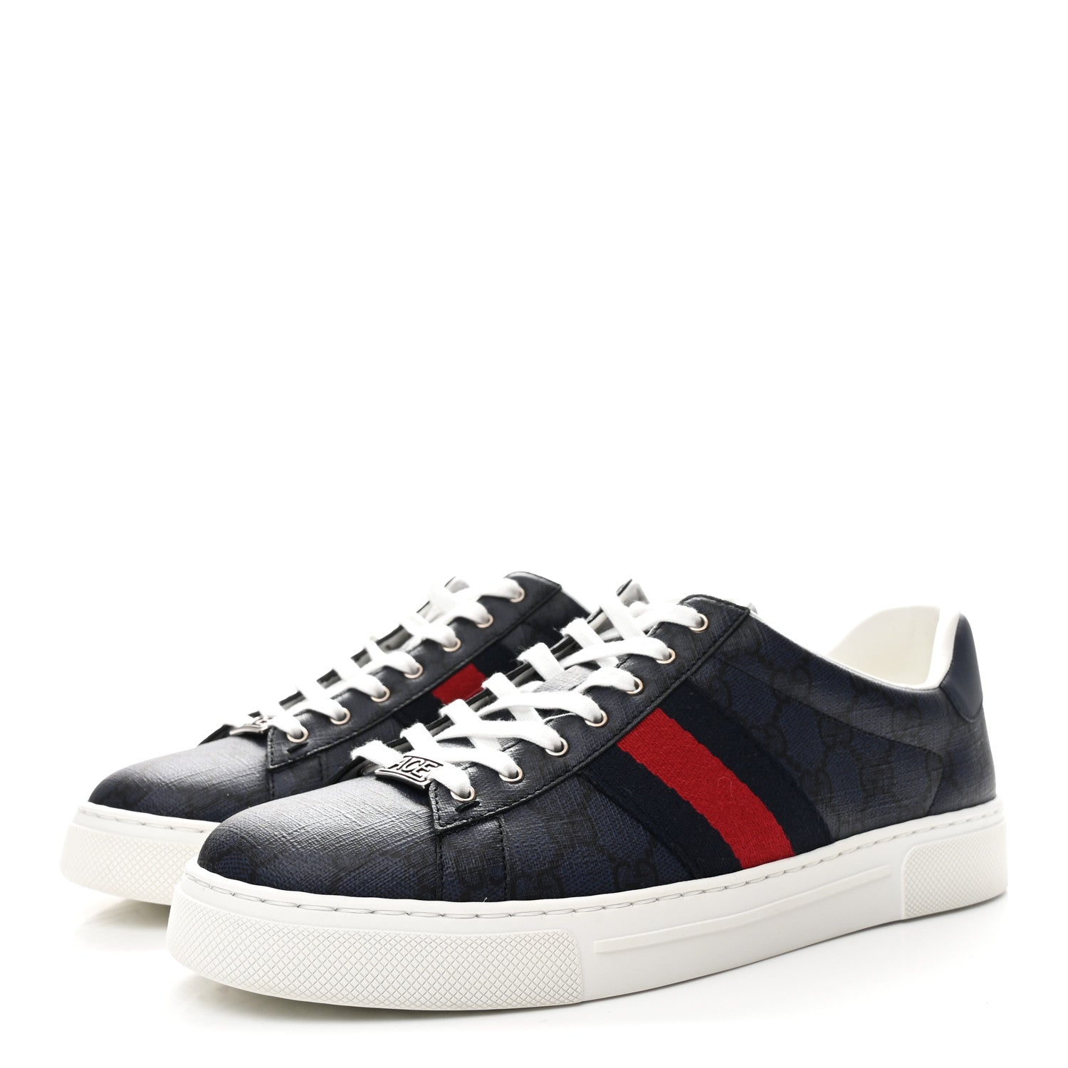 GG Supreme Monogram Ayers Web Mens New Ace Sneakers 8 Dark Blue