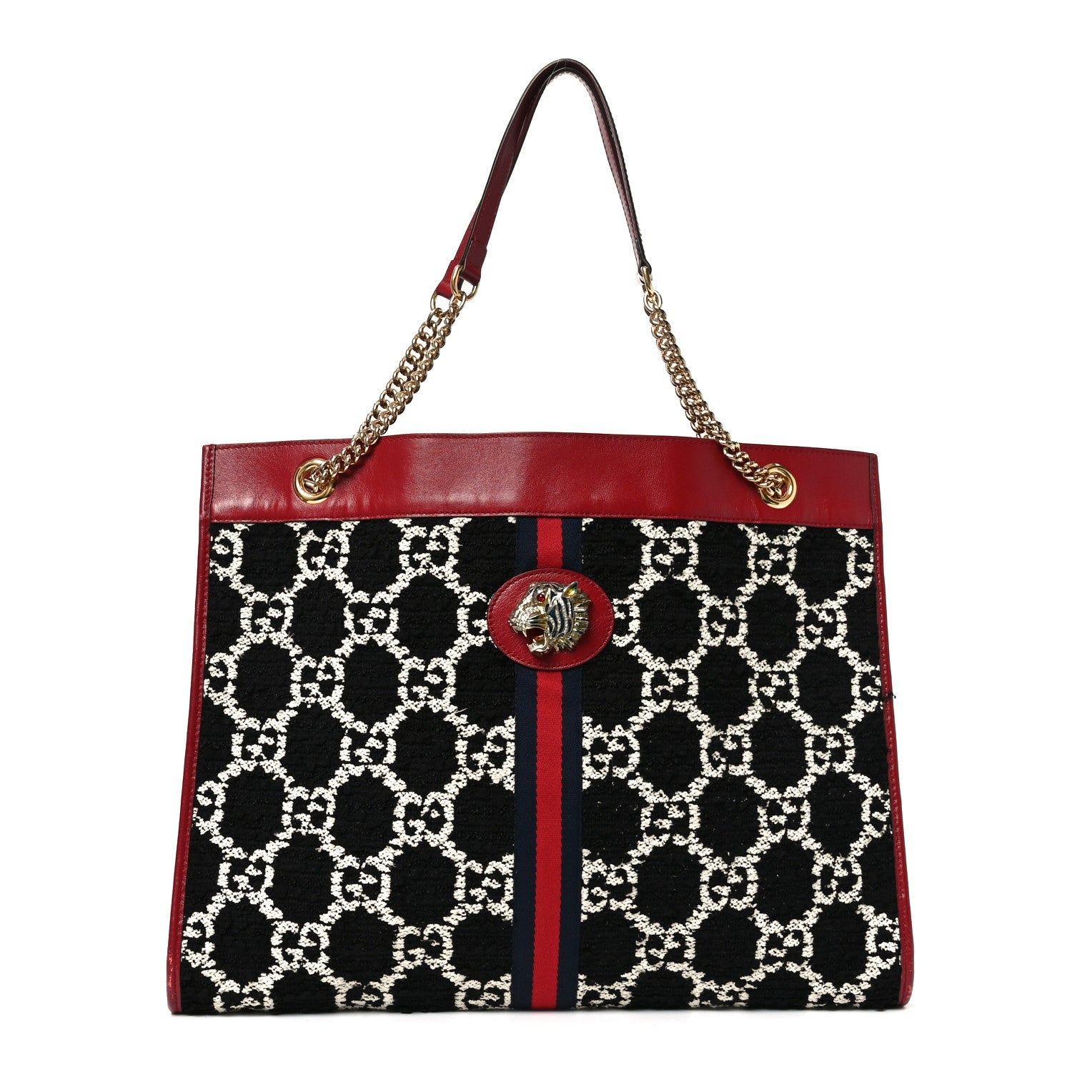 Tweed GG Monogram Large Rajah Chain Tote Romantic Cherry Black White