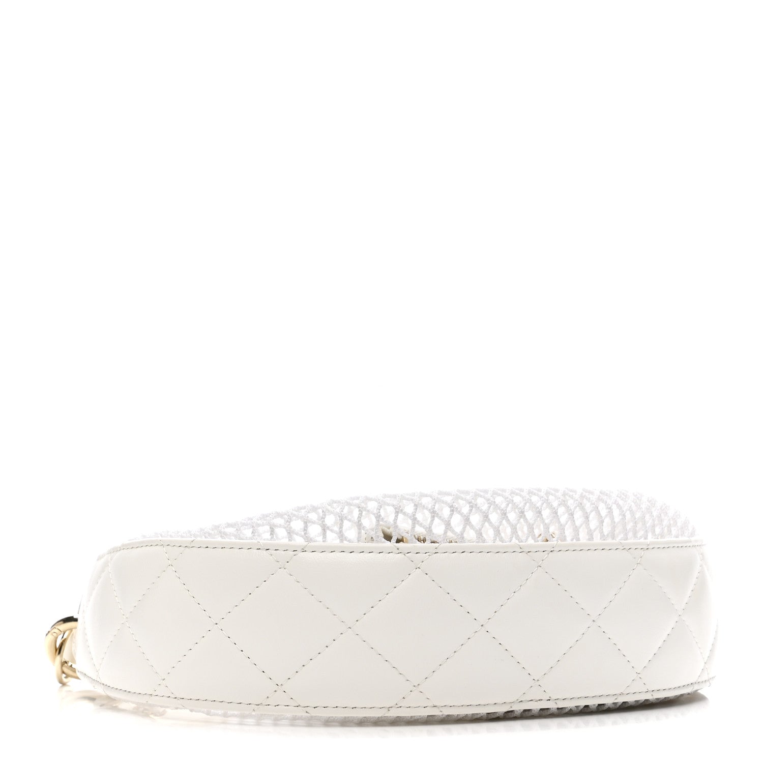 Mesh Shiny Lambskin Chain Hobo White
