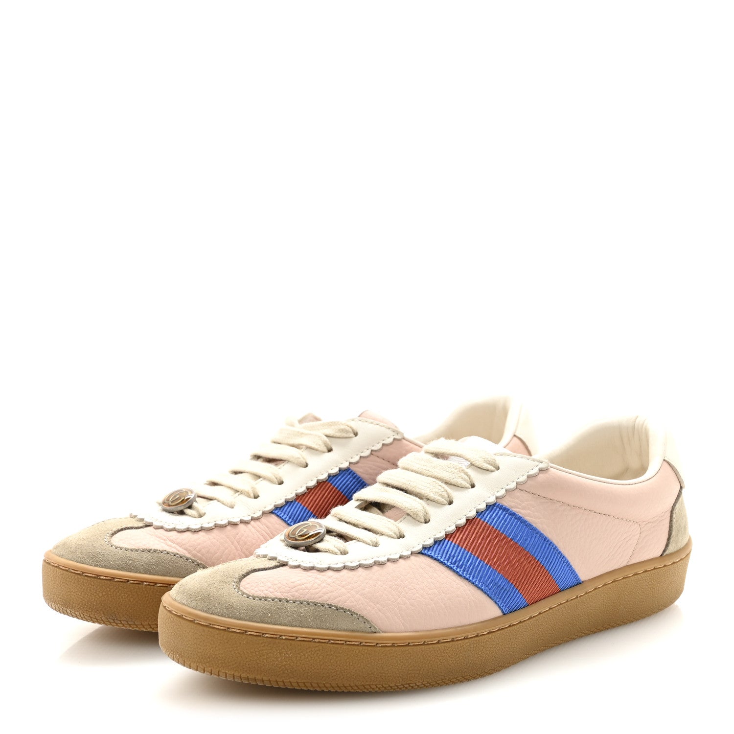 Calfskin Suede Web Womens G74 Sneakers 37 Oatmeal Soft Rose