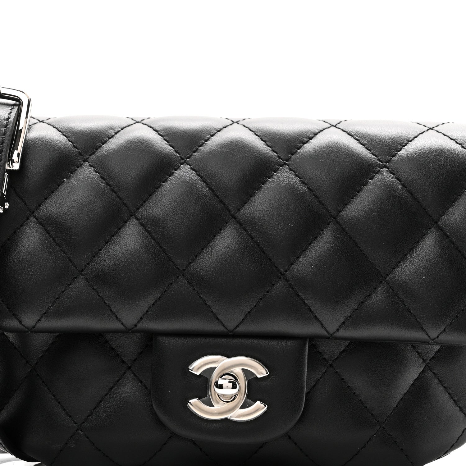 Calfskin Quilted CC Uniform Flap Belt Bag Black