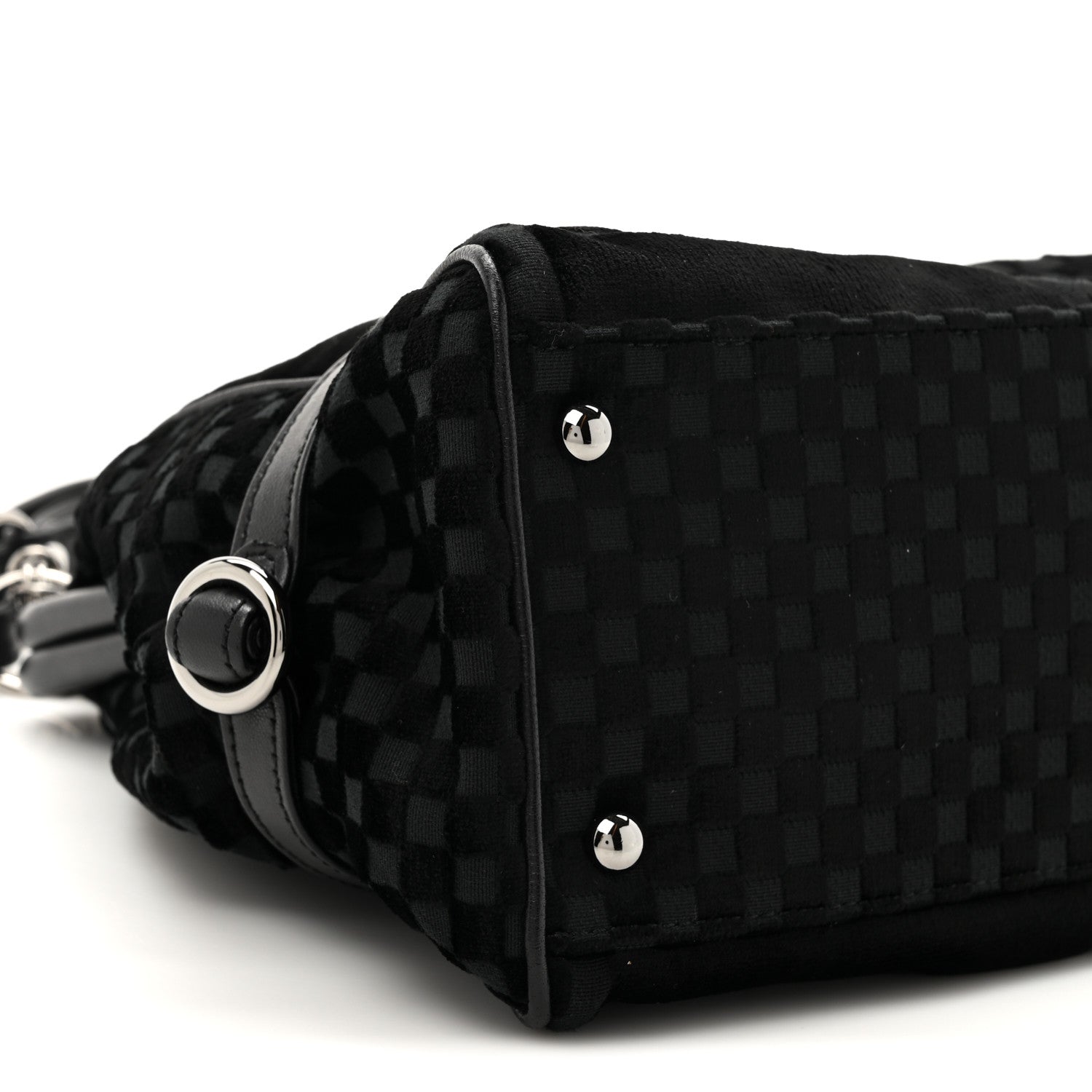 Velvet Checkered Kiss Lock Shoulder Bag Black