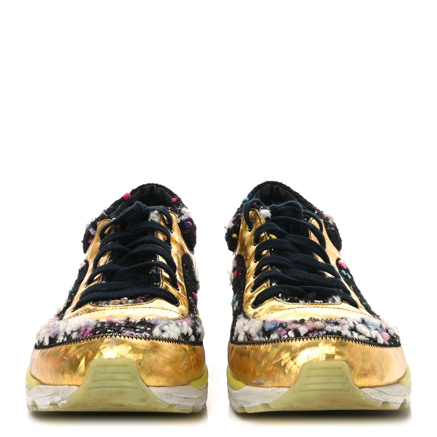 Tweed Lambskin Runway Sneakers 39.5 Black Multicolor