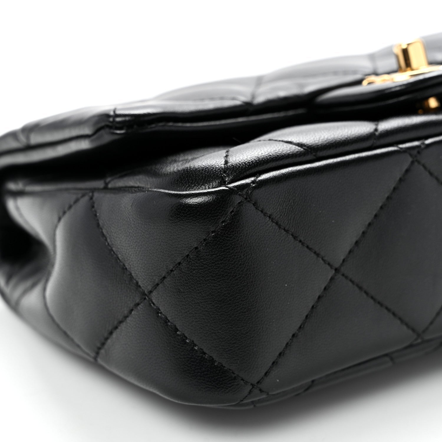 Lambskin Resin Quilted Top Handle Flap Black