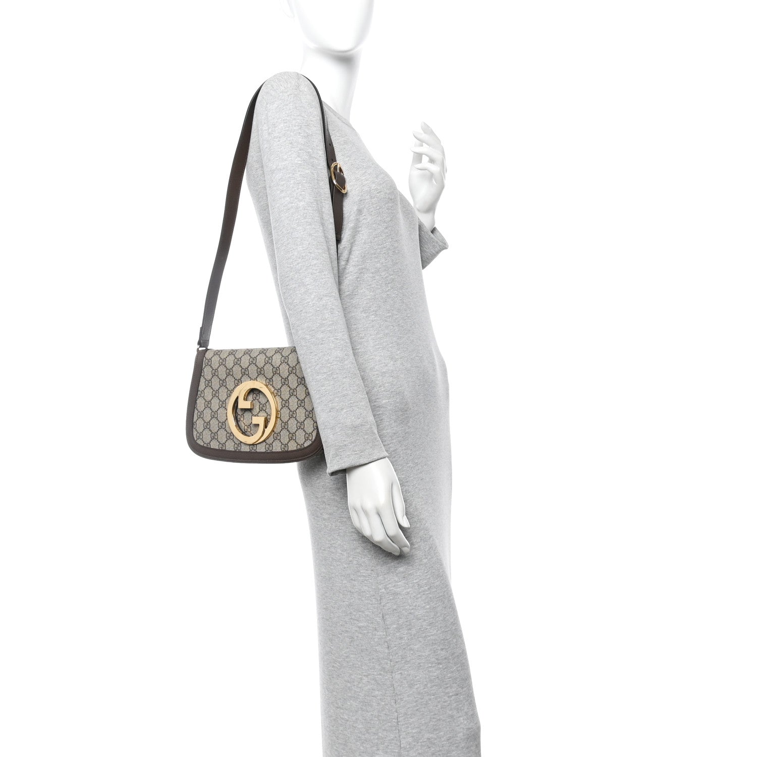 GG Supreme Monogram Textured Dollar Calfskin Blondie Chain Shoulder Flap Bag Beige Ebony New Acero