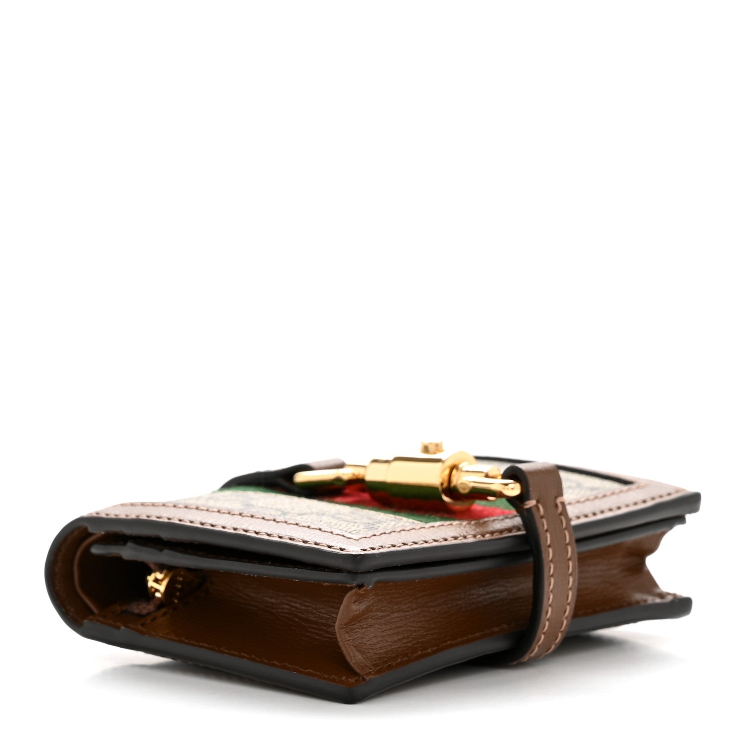 GG Supreme Monogram Textured Calfskin Web Jackie 1961 Card Case Beige Ebony Brown Sugar