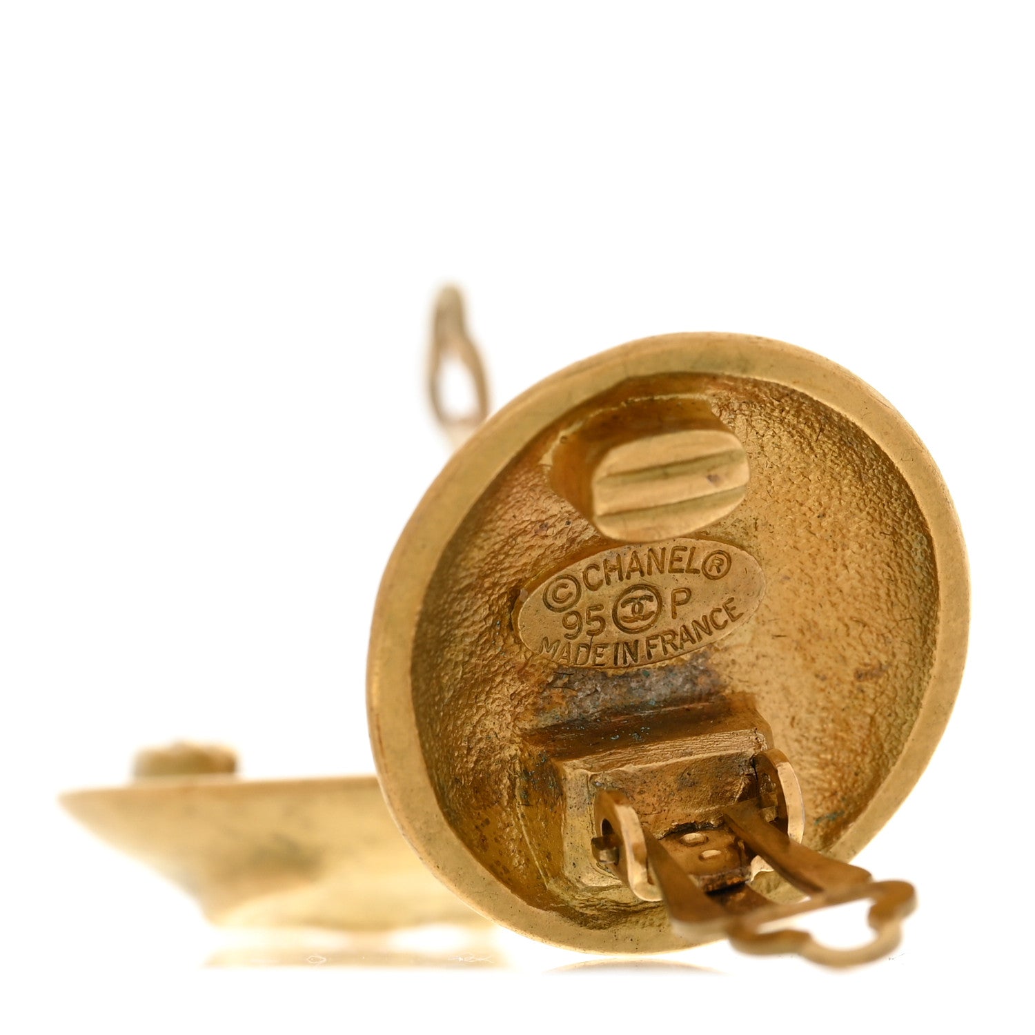 CC Button Clip On Earrings Gold