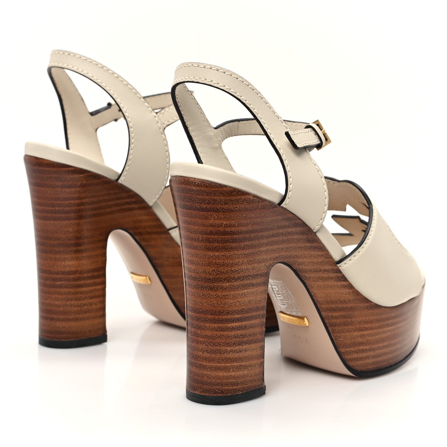 Cosmos Softy Calfskin Wooden Interlocking G Cut-Out 30/120mm Platform Sandals 36.5 Mystic White