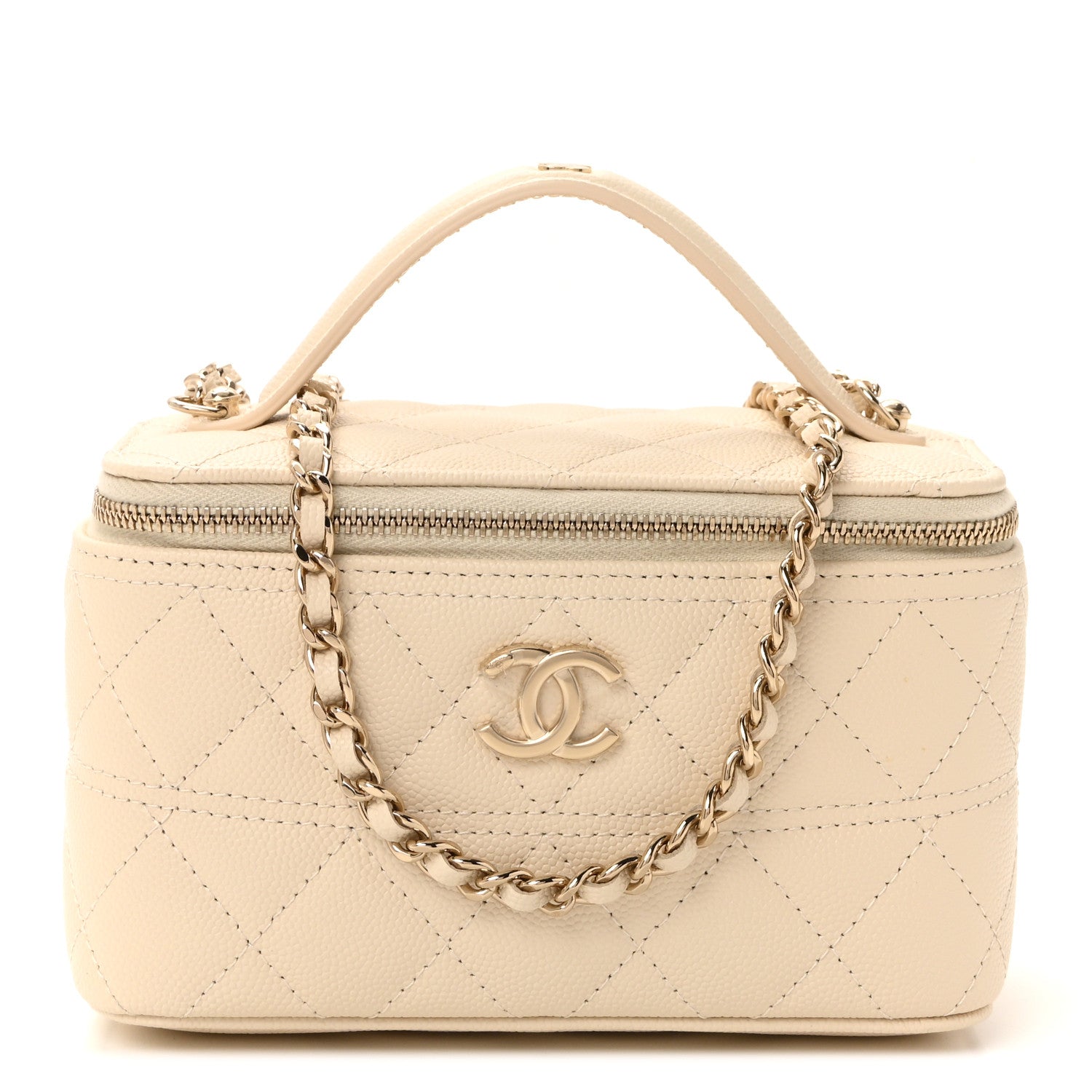 Caviar Quilted Trendy Handle Mini Vanity Ecru