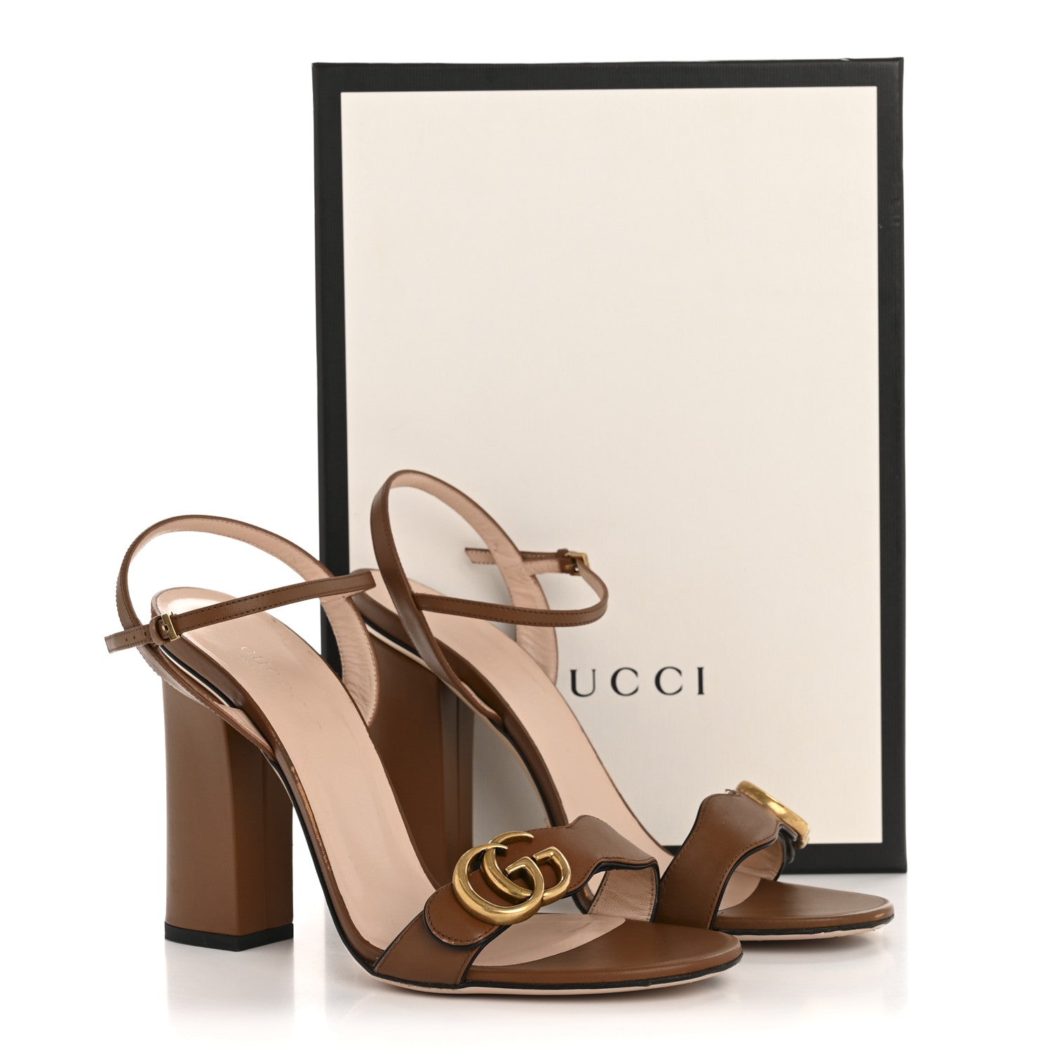 Lifford Calfskin GG Marmont Ankle Wrap 105mm Sandals 40.5 Cognac