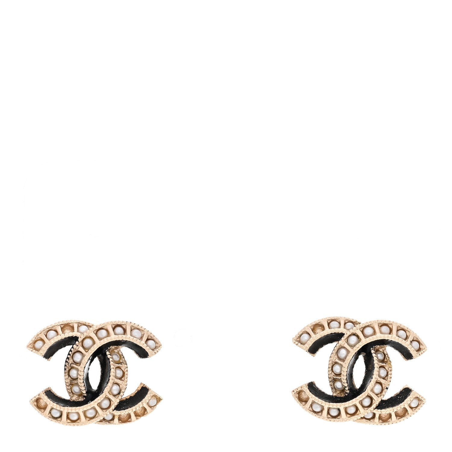 Metal Pearl Enamel CC Earrings Gold Black