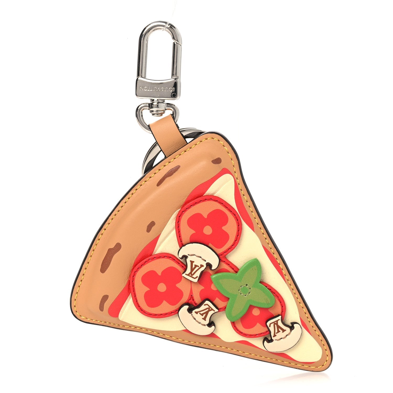 Calfskin Monogram Printed Pizza Bag Charm Key Holder