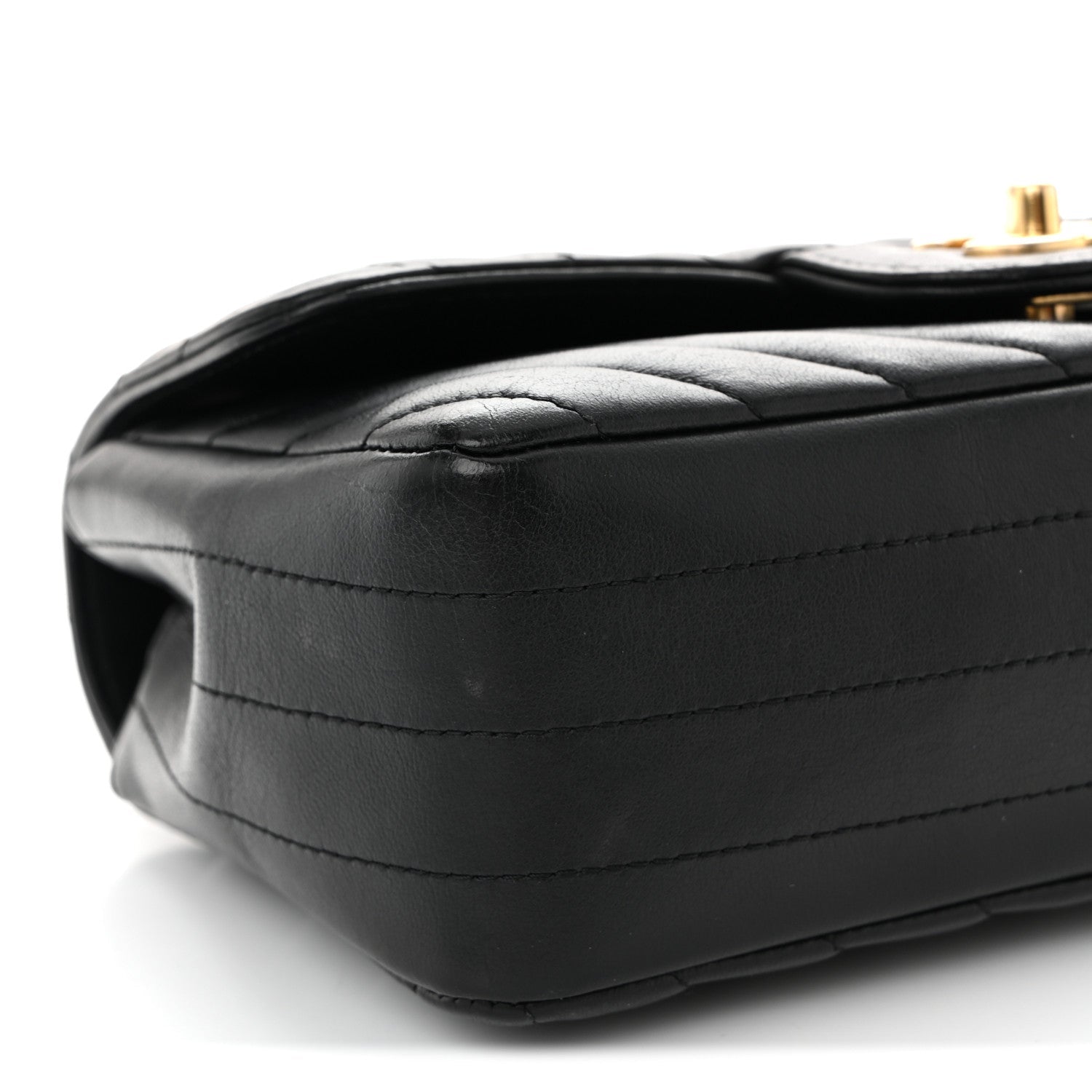Lambskin Chevron Quilted Mini Rectangular Flap Black