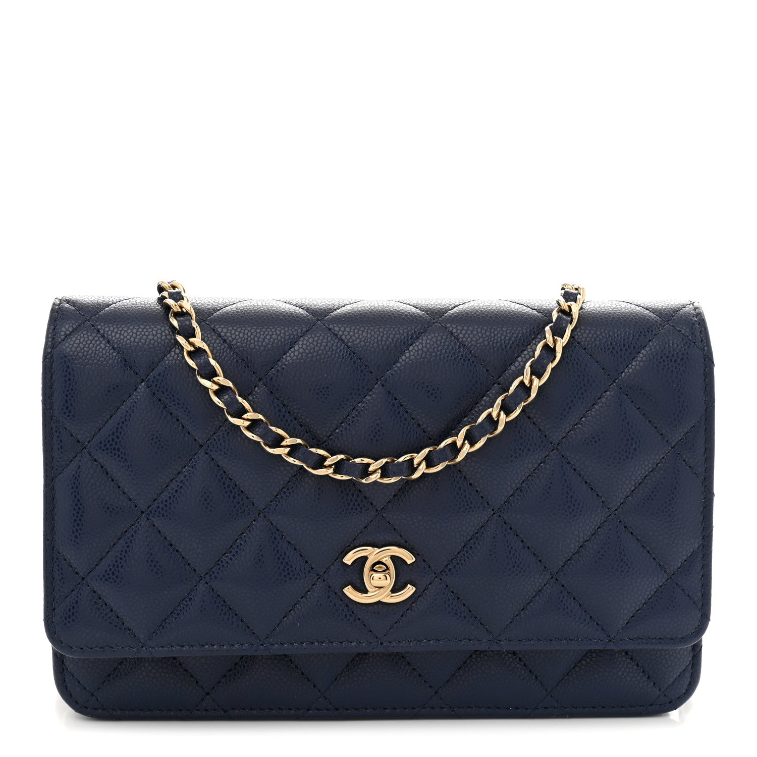 Caviar Quilted CC Turnlock Wallet On Chain WOC Navy Blue