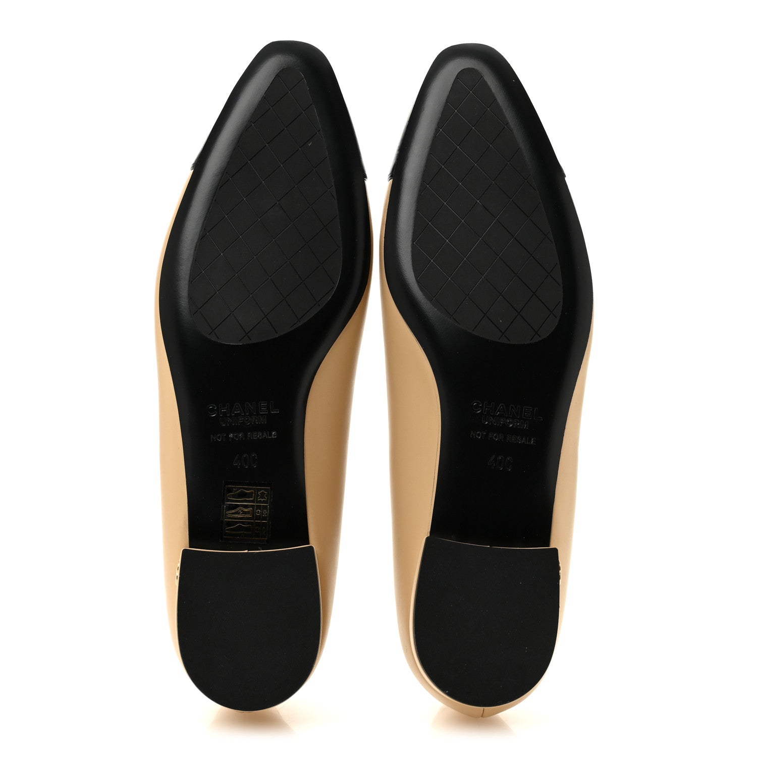 Lambskin Cap Toe CC Uniform Ballerina Flats 40 Beige Black