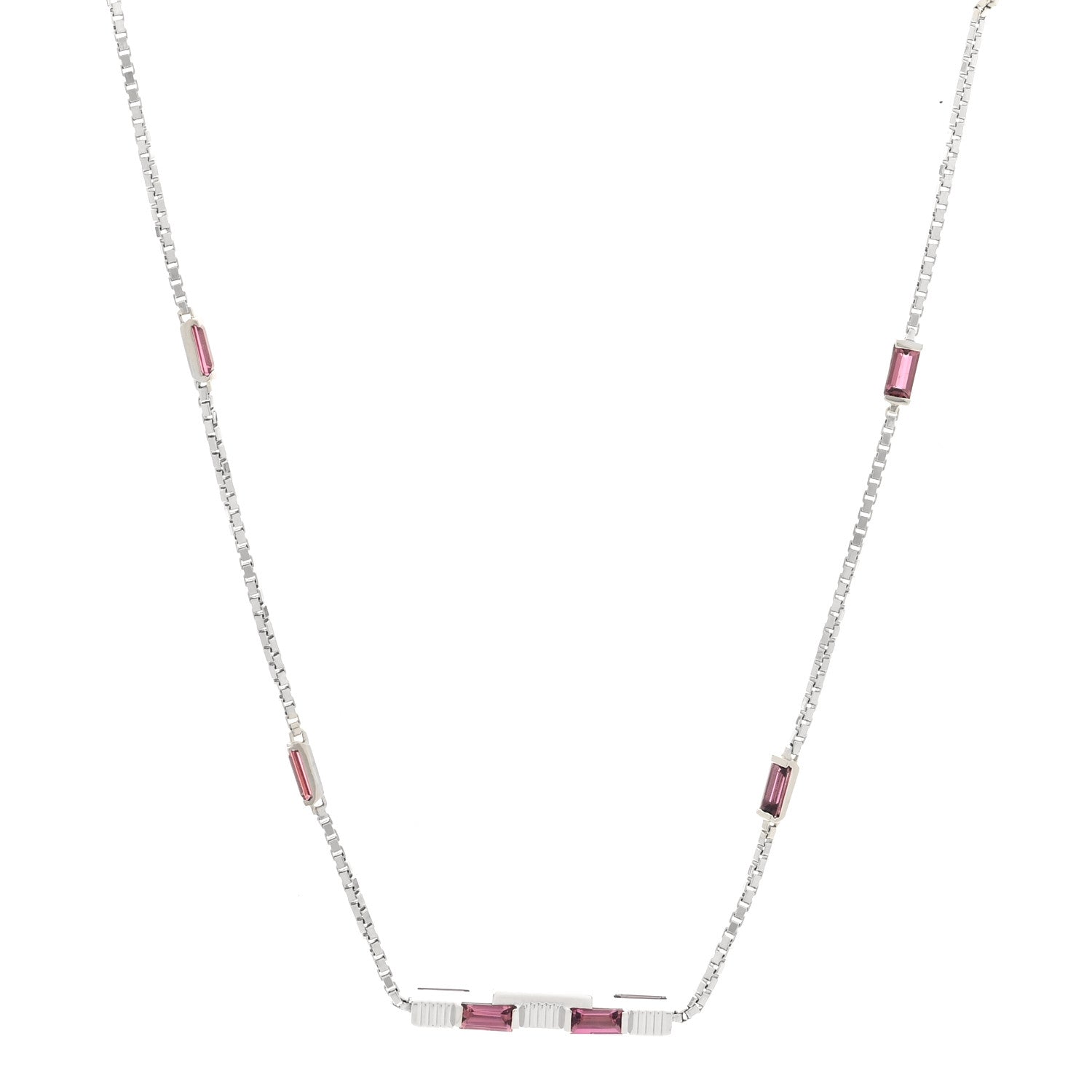 18K White Gold Pink Tourmaline Link to Love Bar Necklace