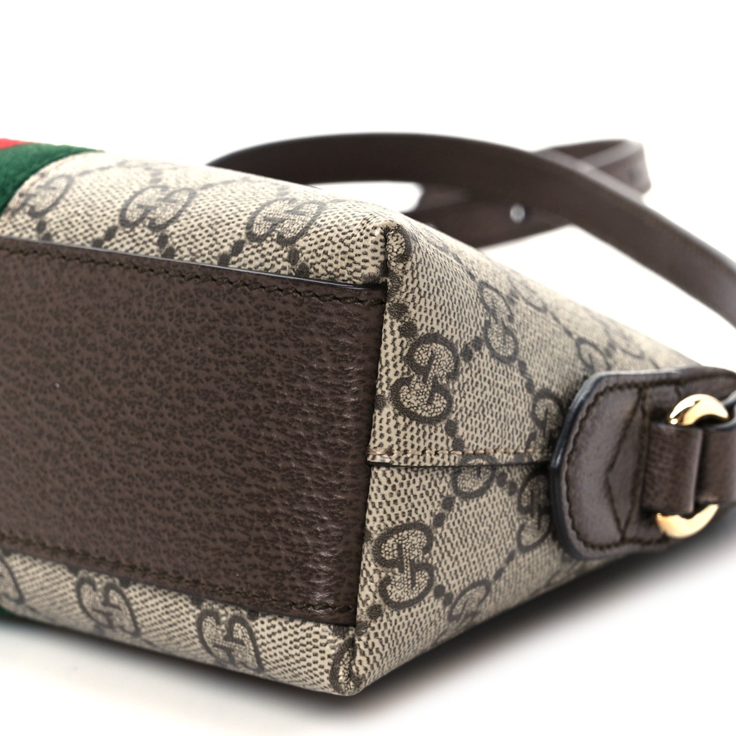 GG Supreme Monogram Textured Dollar Calfskin Web Small Ophidia Dome Shoulder Bag Beige Ebony New Acero