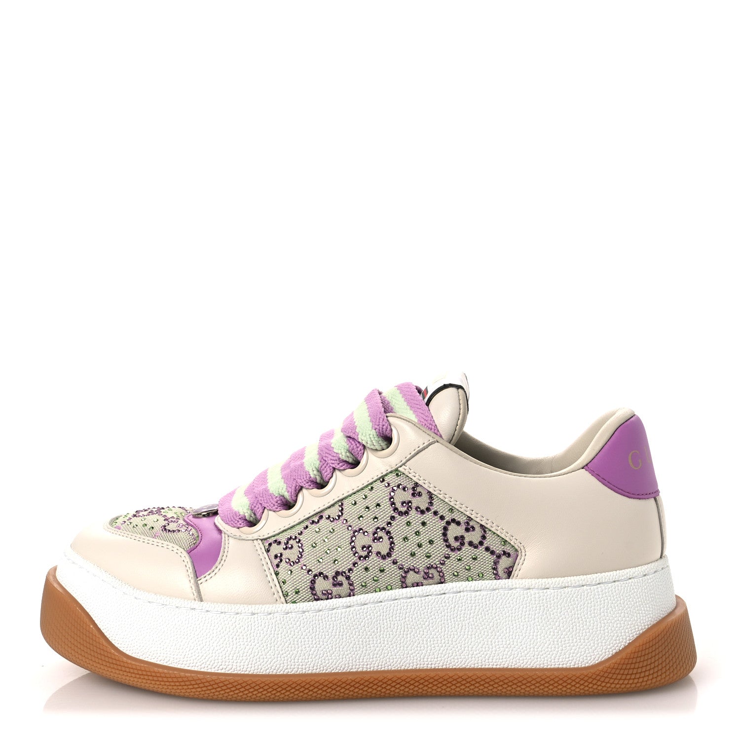 Nappa Charlotte Canvas Crystal GG Monogram Womens Screener 50mm Sneakers 37.5 Off White