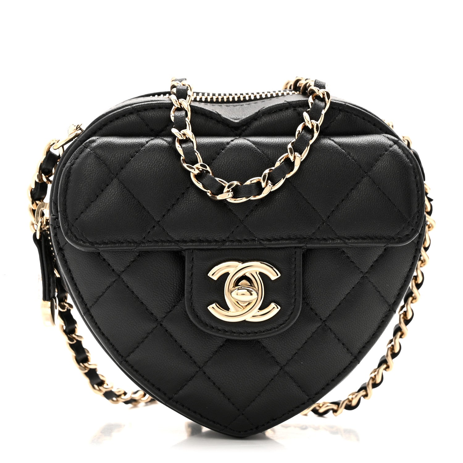 Lambskin Quilted CC In Love Heart Clutch With Chain Black