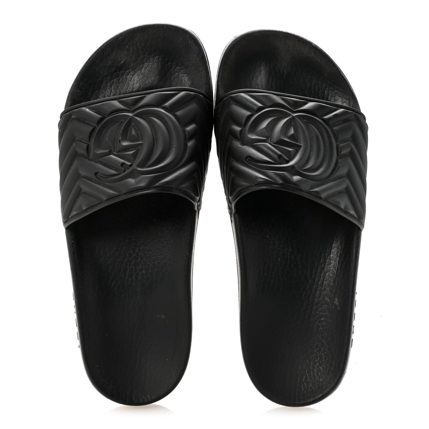 Rubber Matelasse Womens Slide Sandals 40 Black