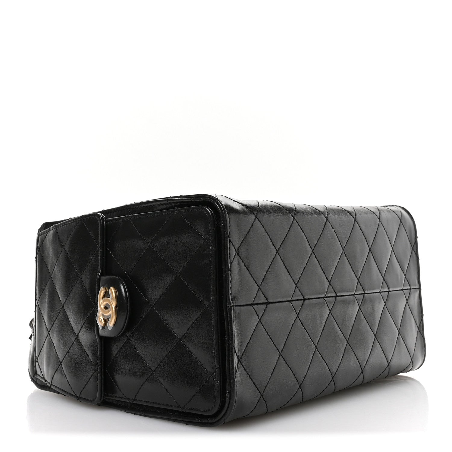 Shiny Crumpled Calfskin Quilted Small Chanel 25 Handbag Black