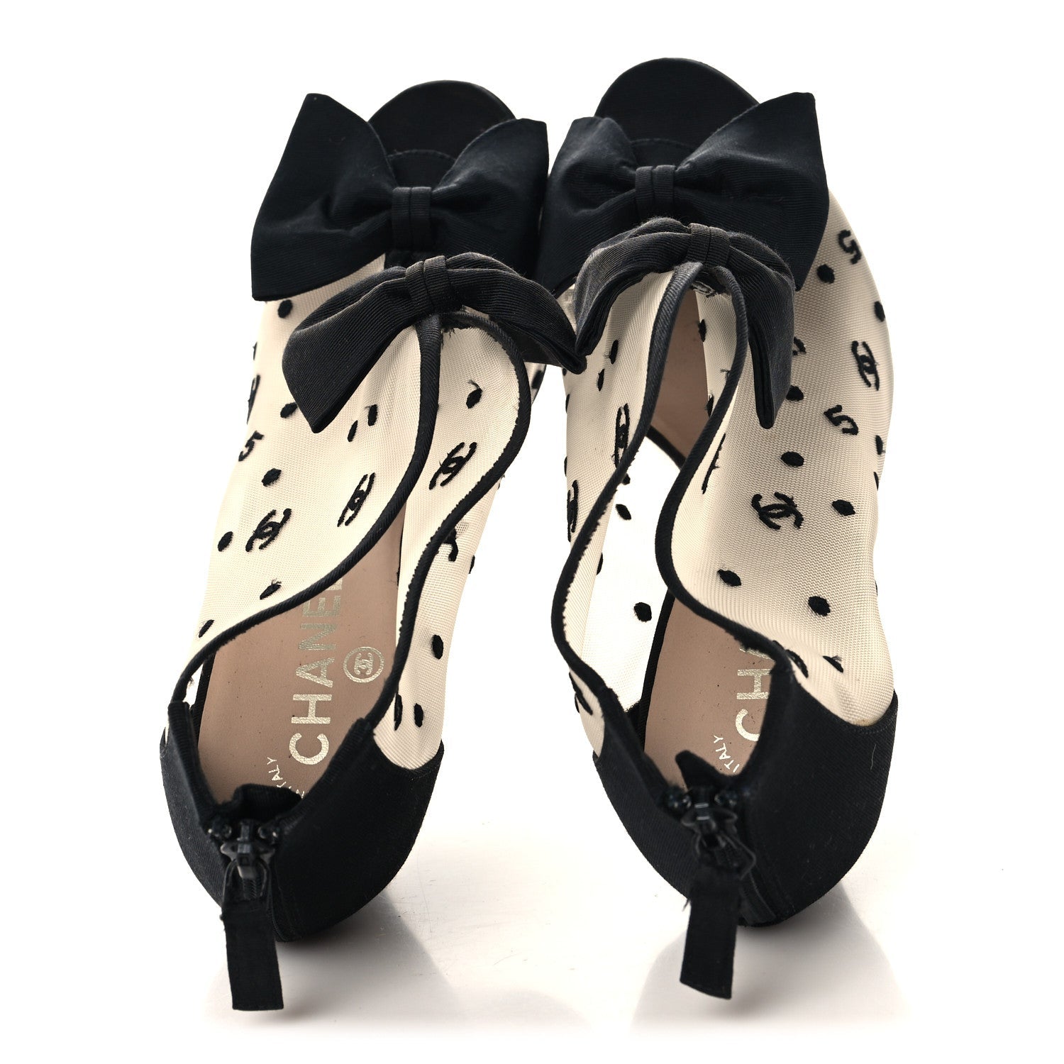 Mesh Grosgrain Bow Peep Toe Booties 39 Black