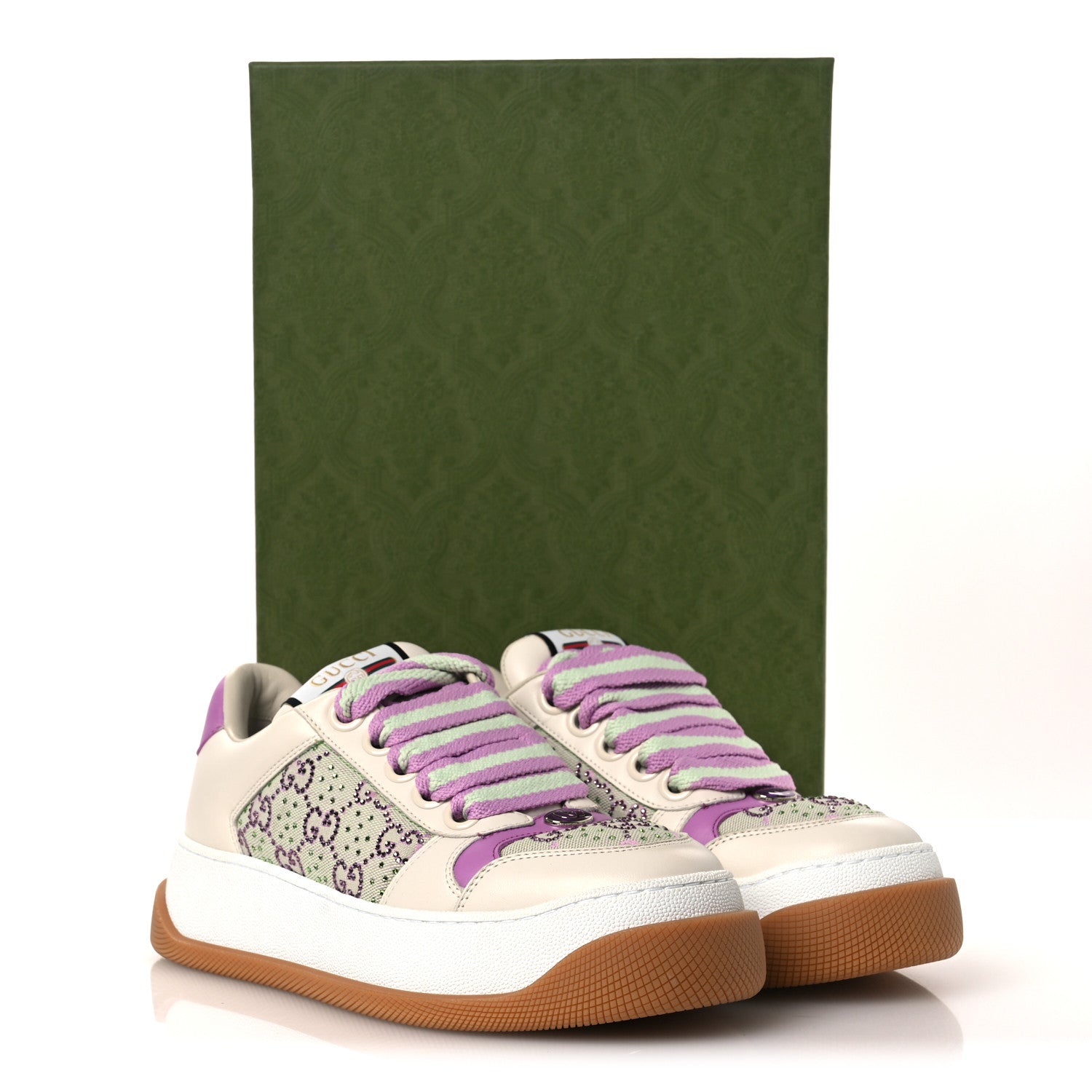 Nappa Charlotte Canvas Crystal GG Monogram Womens Screener 50mm Sneakers 37.5 Off White