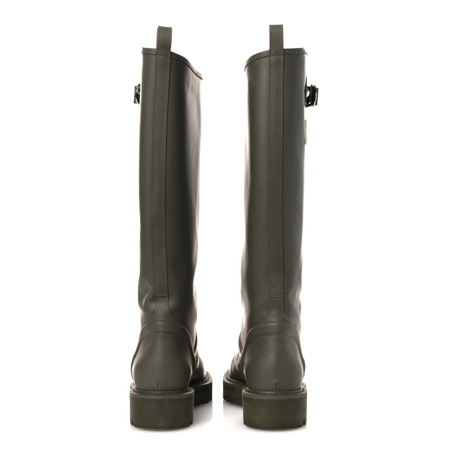 Rubber Calfskin Territory Flat High Boots 36 Khaki